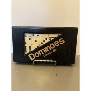 Vintage Dominoes 28 piece Set in Original Black‎ Plastic Case.